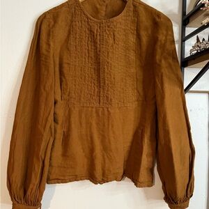 Son de Flor | Warm Brown Long Sleeve Women's Top | 100% Linen